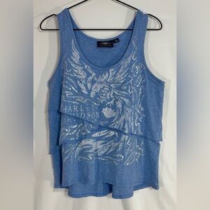Harley Davidson Tiered Layered Tank Top Blue Eagle Tank‎ Top Medium Biker Y2K
